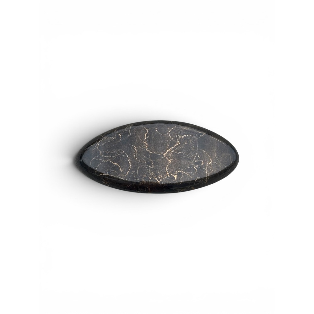 Vintage Black Gold Marbled Swirls Galaxy Oval Hair Clip Barrette Accessory‎
